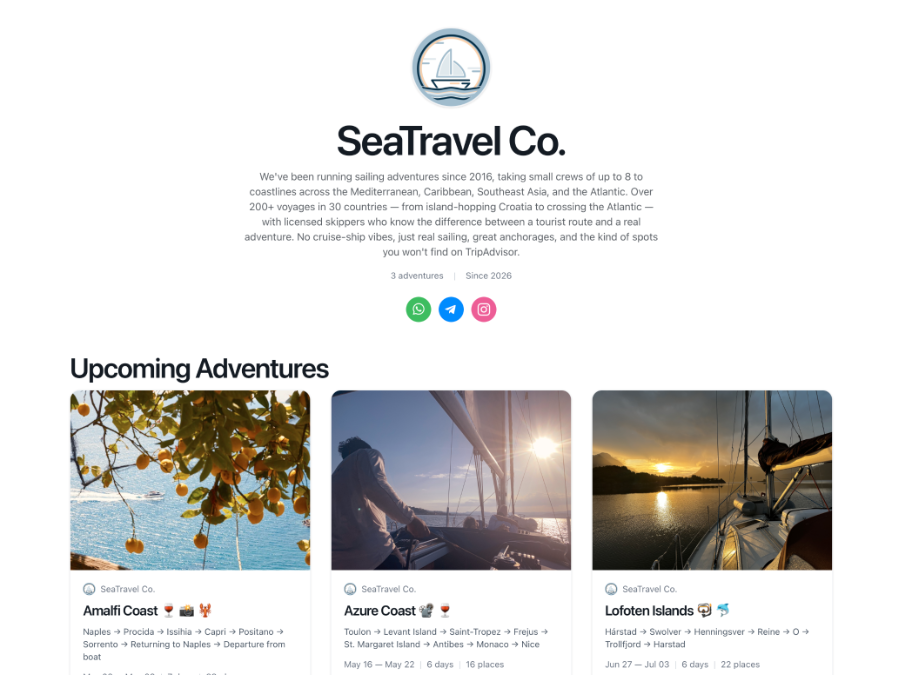 Your adventures. Your name. Your clients.